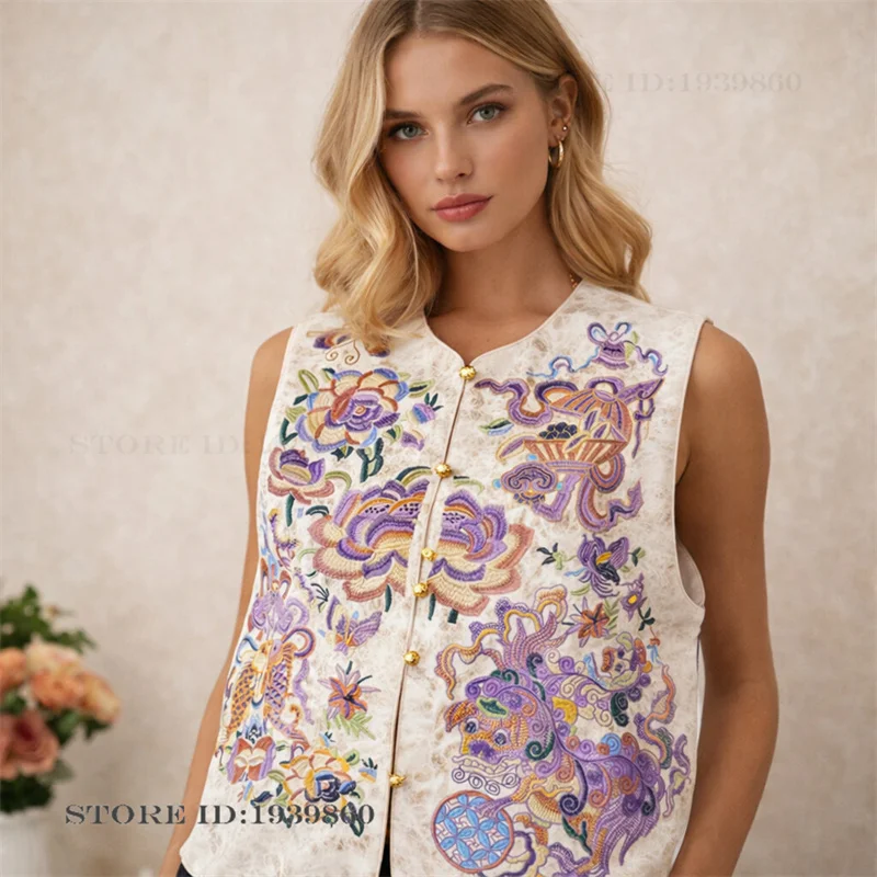 

Plus Size 4XL Women Vest Qipao Top Heavy Embroidery Sleeveless Hanfu Jacket Coat Chinese Ethnic Style Cheongsam Tops Waistcoat