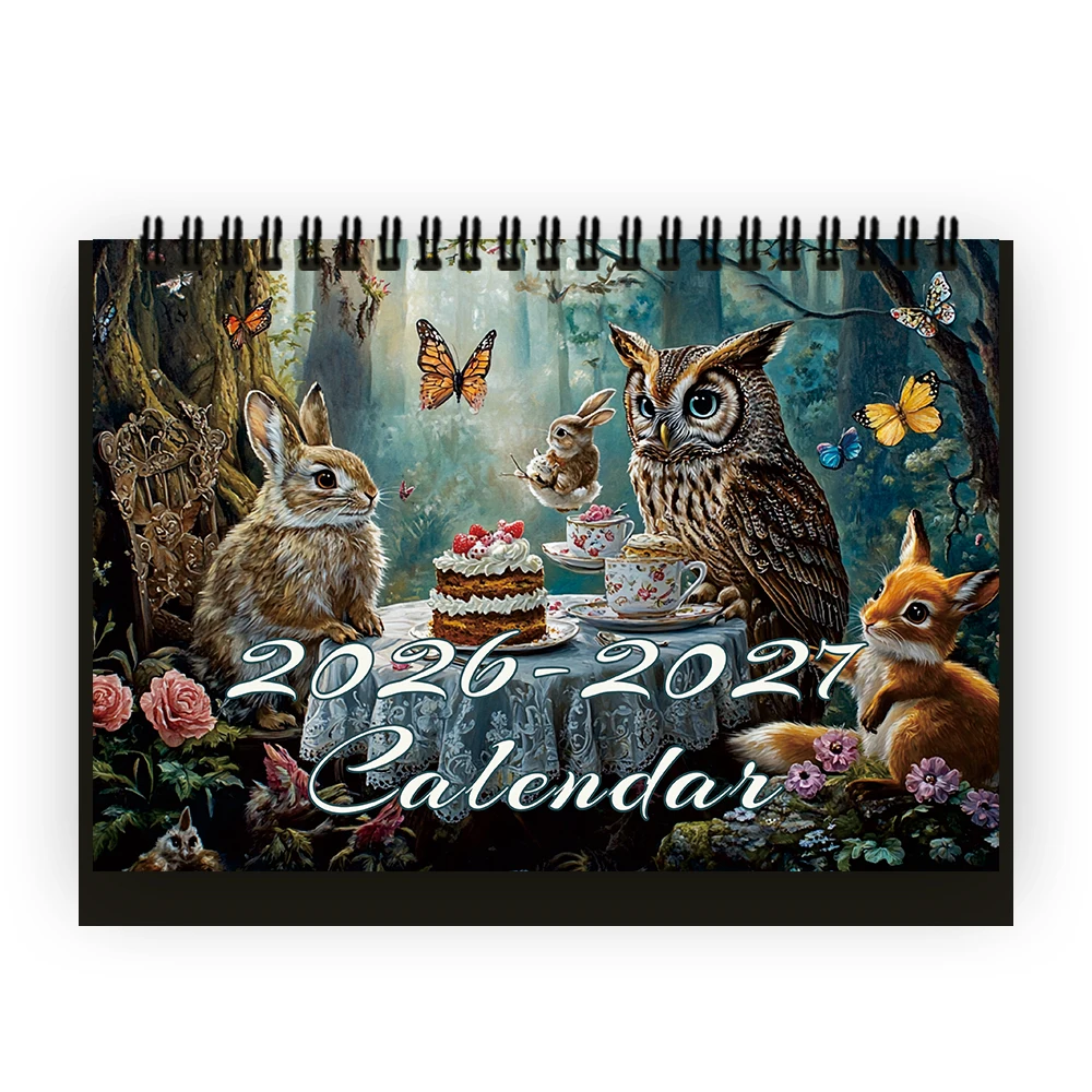 

1pc 2026-2027 Animal Party Calendar, Fantasy, 24-Month Monthly Planner, Desktop Calendar, Perfect Gift for Birthdays, Christmas