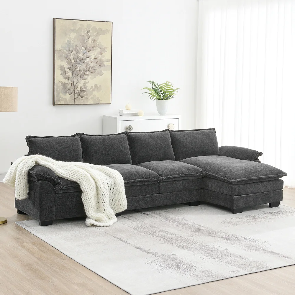 

118*55" Modern L-shaped Chenille Cloud Sofa with Double Seat Cushions,5-seat Upholstered Indoor Furniture,Sleeper Sofa Couch wit