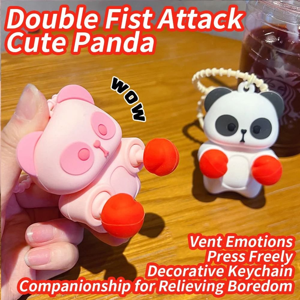 Cute Panda Fidget Squeeze Keychain, Double Fist Pop-Out Toy, Silicone Stress Relief Toy for Backpack Decoration