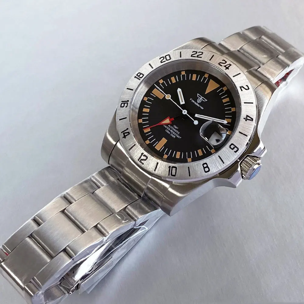 CUSTOM Tandorio ใหม่ 40 มม.NH34 การเคลื่อนไหวหรูหรากีฬาออกแบบผู้ชายอัตโนมัติ GMT นาฬิกากันน้ํา 100 M Sapphire Glass ญี่ปุ่น