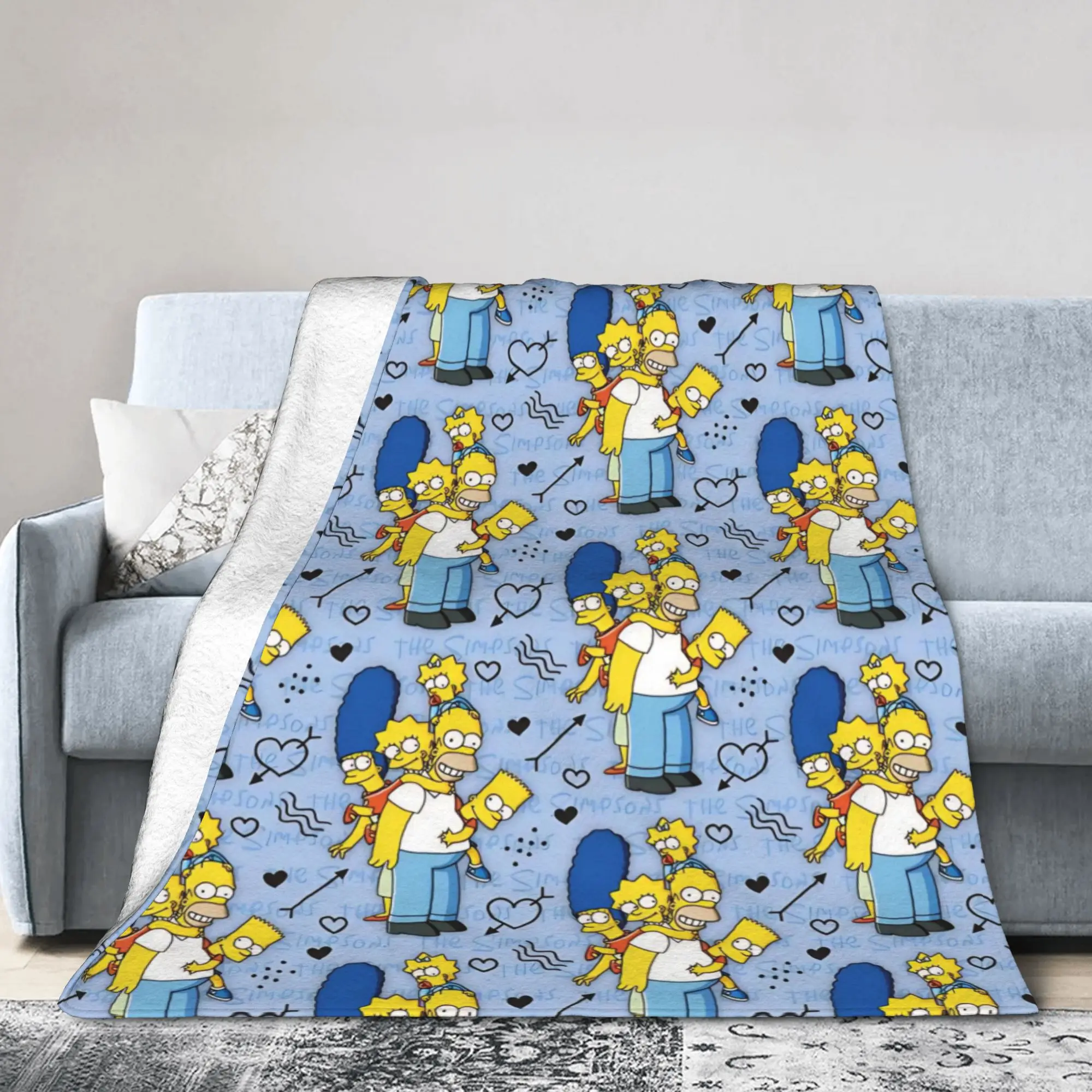The S-Simpsons Pattern Blankets Flannel Vintage Warm Throw Blankets for Bed Sofa Textile Decor,