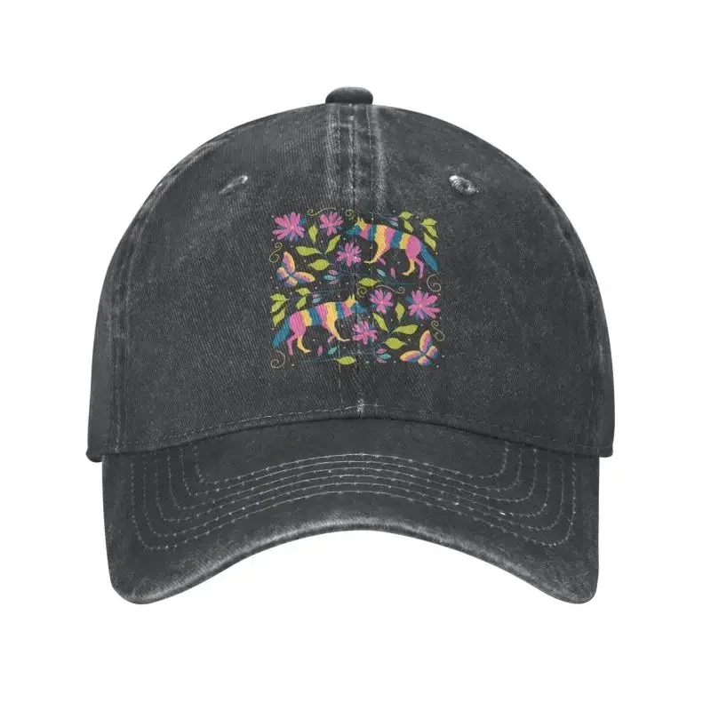 Punk Cotton Mexican Otomi Embroidery With Wolfs Baseball Cap for Women Men Adjustable Floral Animal Art Dad Hat Outdoor