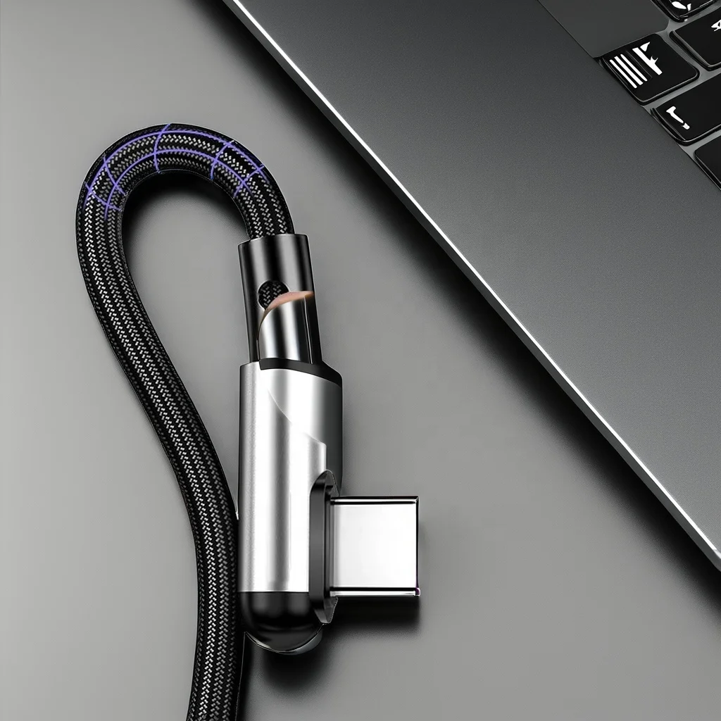 10個入り プレミアム品質 65W急速充電ケーブル ナイロン編み込みUSB to Type-Cデータケーブル 90度エルボーUSBサイドベンド充電ケーブル