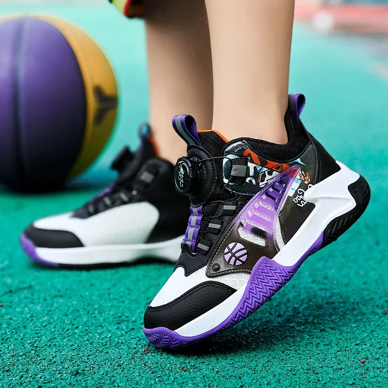 Children's Basketball Shoes 2024 Summer New Mesh Breathable Sports Shoes for Large Children Shock Absorbing Running Shoes