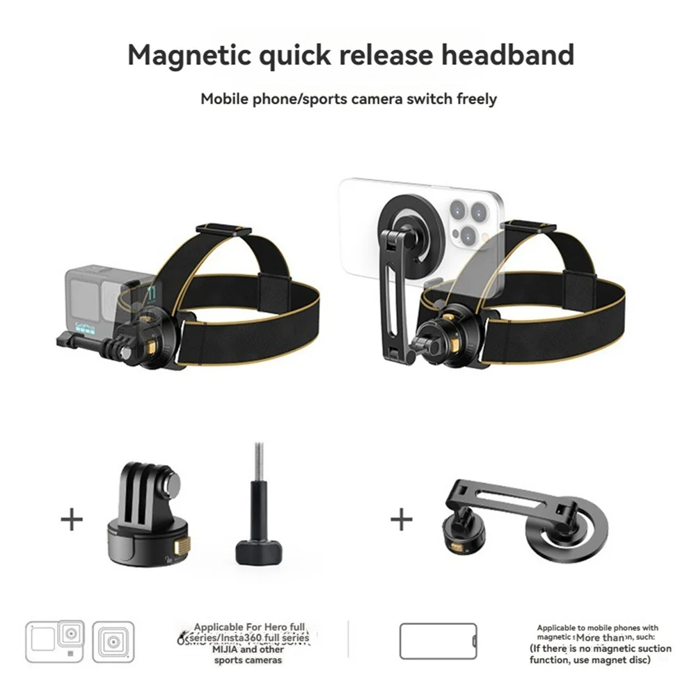 

For DJI/GOPRO/Phone Holder Adaptor 1/4 Magnetic Base Accessories Head Strap Mount Steady Shooting Headband Accessory