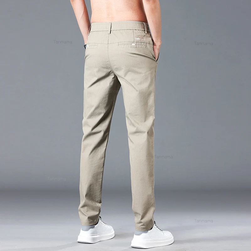 سراويل قطنية رفيعة كاجوال للرجال ، سراويل عمل ضيقة مرنة ناعمة ، أسود ، أخضر ، كاكي ، موضة كورية ، ربيع ، صيف