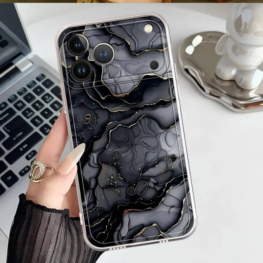 حافظة لهاتف آيفون 13 12 11 Pro MAX 16e XR 12 Mini 17 Air 7 8 16 15 14 Plus Marble