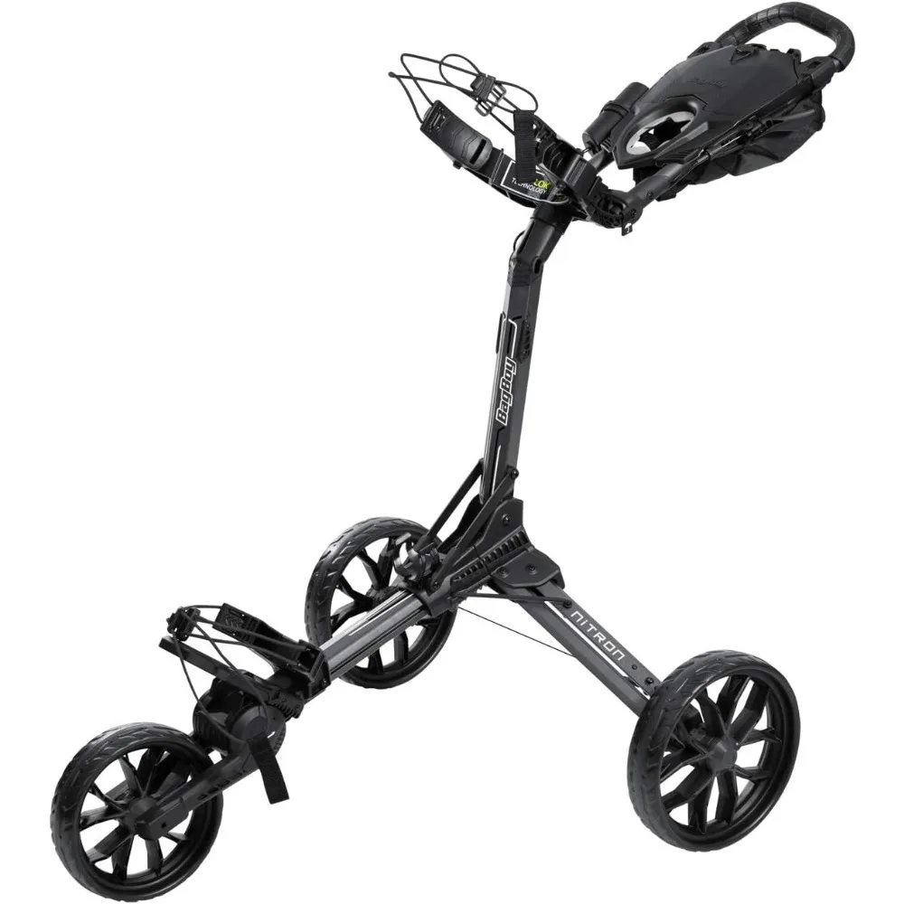 

3 Wheel Golf Push Cart, Easy 1 Step Open and Fold, Scorecard Console, Beverage Holder, Mobile Device Holder,