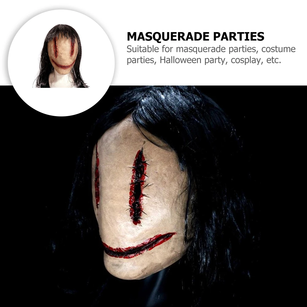 قناع رعب الشعر الطويل اللاتكس قناع الهالوين وجه اللاتكس المخيف لحفلة الهالوين تأثيري شبح الدعامة أقنعة مخيفة الكبار Hallowe