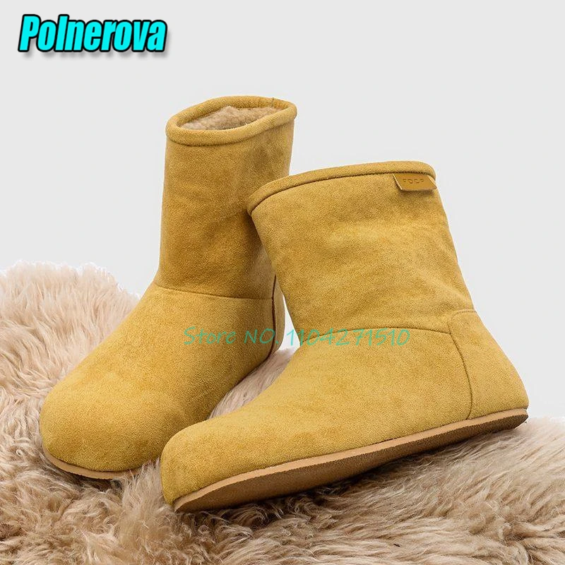 

Осенне-зимние теплые плюшевые сапоги для женщин и мужчин, однотонные замшевые короткие ботинки с круглым носком, удобная уличная повседневная обувь на плоской подошве для пар