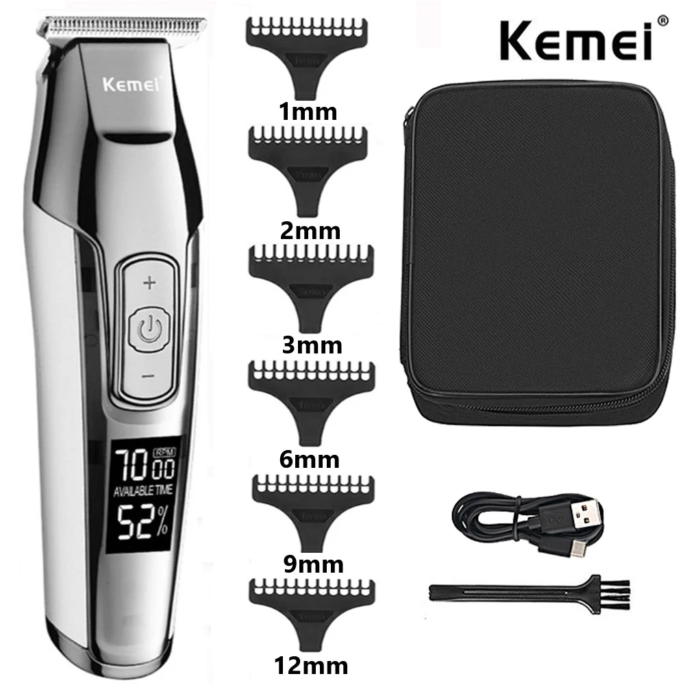 

Kemei Barber Mute Noise Reduction LED Electric Quantity Digital Display Charging Port Engraving Electric Push Shear KM-5027