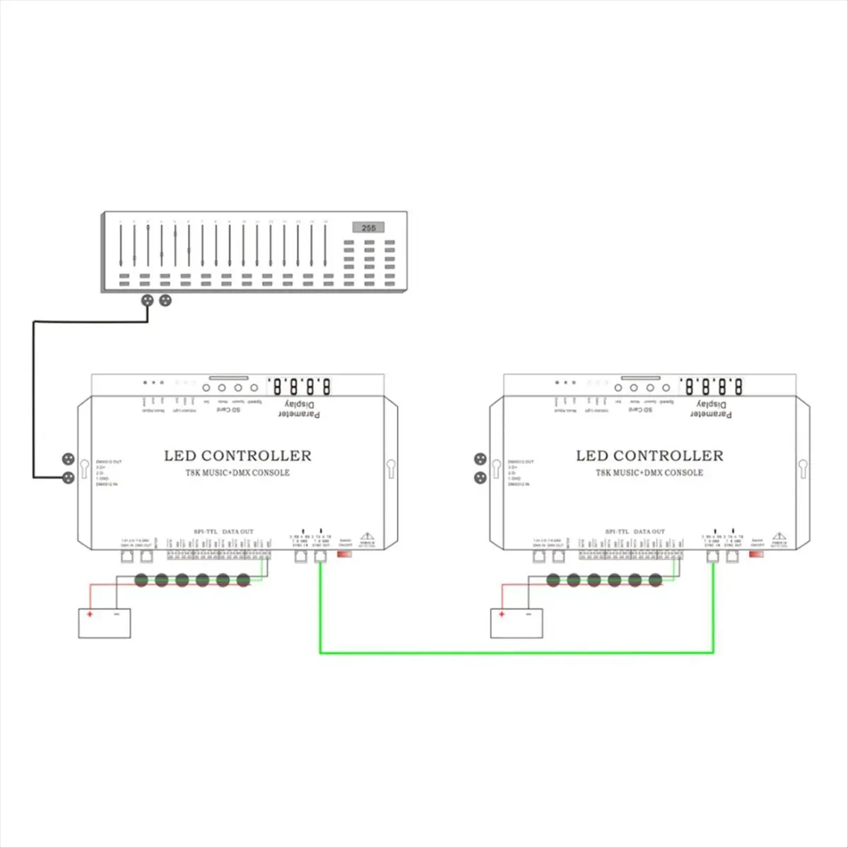 ABMO T8K Music+ Console 8Channels Port with Mic In/Aux in SPI-TTL Led Strip Light Controller for WS2811 WS2812B US PLUG