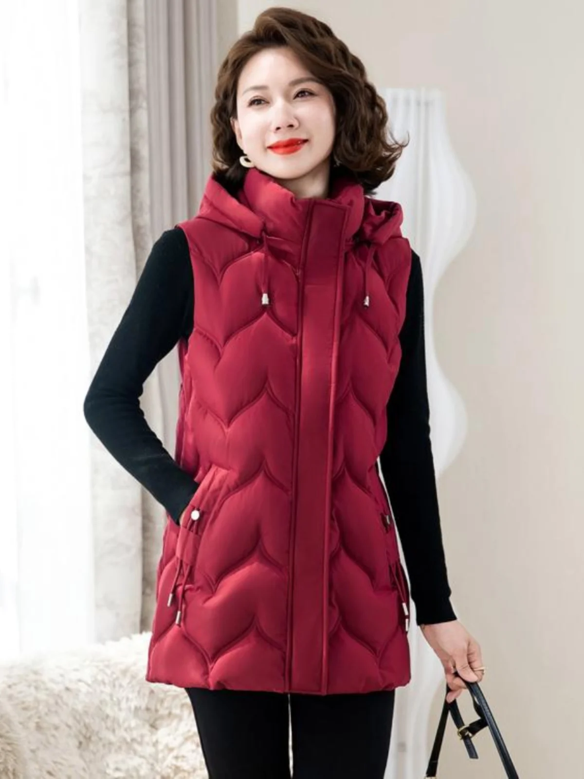 سترة قطنية سميكة للنساء في منتصف العمر مقاس كبير سترة متوسطة وطويلة ملابس الخريف والشتاء الأم ترتدي سترة حرارية #3