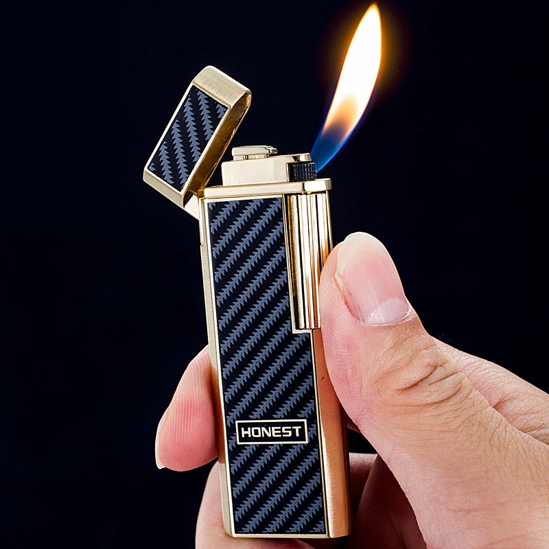 New Honest Gas Inflatable Pipe Lighter Side Flint Ignition Open Fire Personality Windproof Ultra Thin Metal Cigarette Smoking