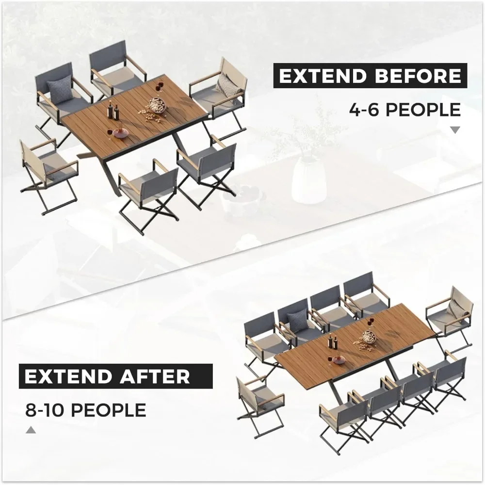 7-Piece Outdoor Dining Set, 6 Extra-Wide Foldable Chairs & 1 Extendable Table, UV-Resistant Mesh, Patio Furniture Set