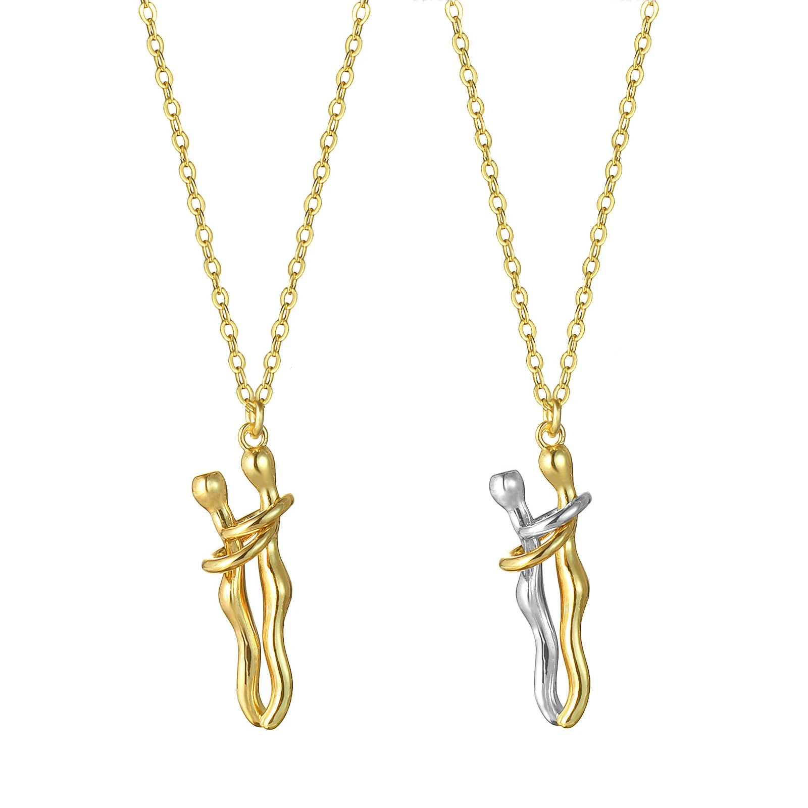 1Piece Hip Hop Valentine's Day Pendant Necklace 3D Brass Hug Dancing Separable Charm Couples Lover Unisex For Party Jewelry Gift