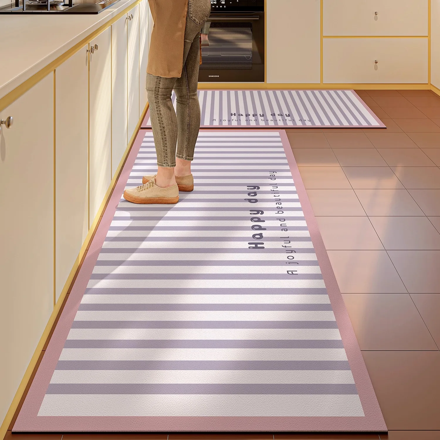 Non-slip Kitchen Rug Long Strip Runner Rugs PVC Leather Washable Kitchen Rug Oil-proof Waterproof Kitchen Carpet Home Decoration