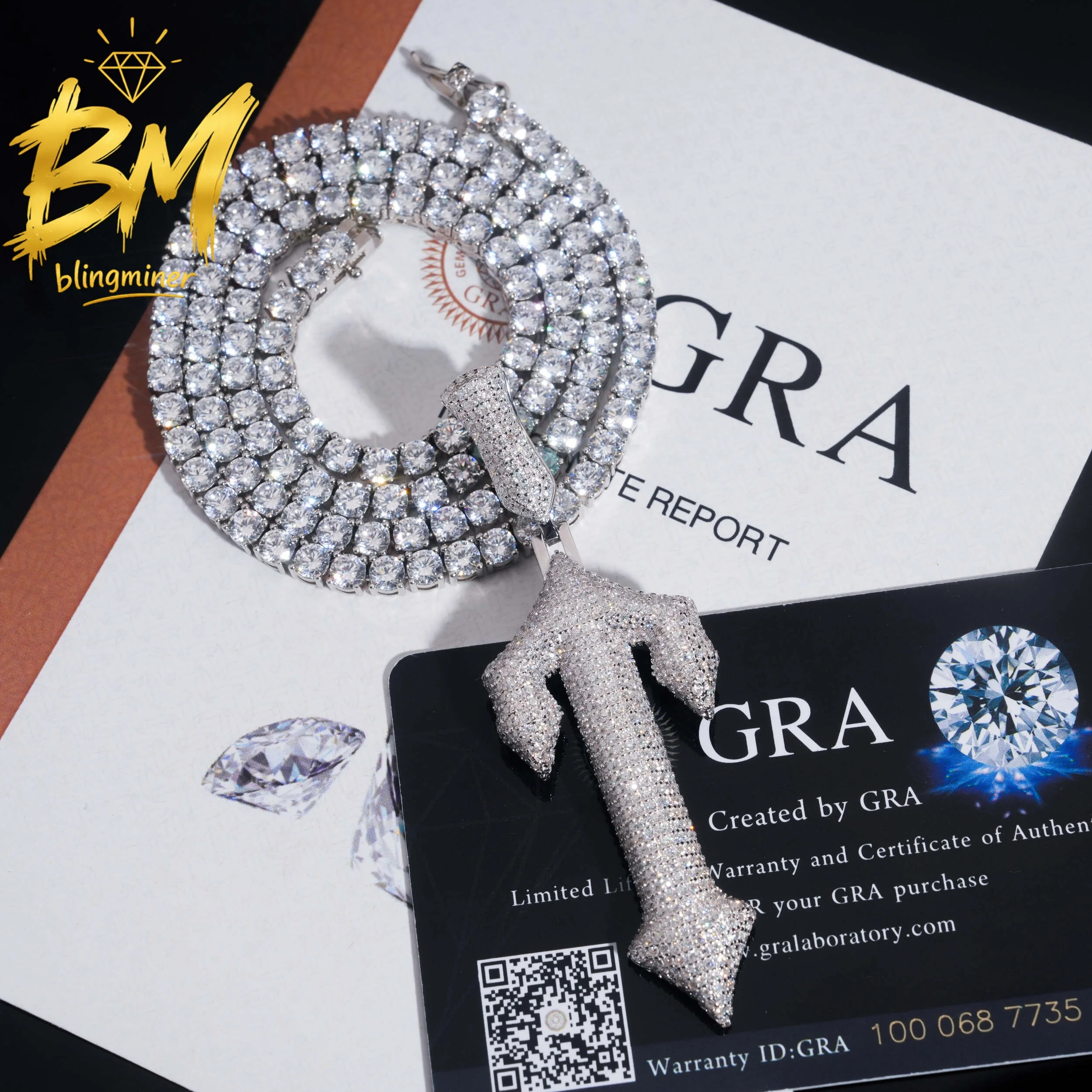 Blingminer Nuevo Colgante Largo Cruzado de Plata S925 con Moissanita Vvs para Hombre y Mujer, Joyería de Plata S925 que Pasa el Test de Diamantes Gra