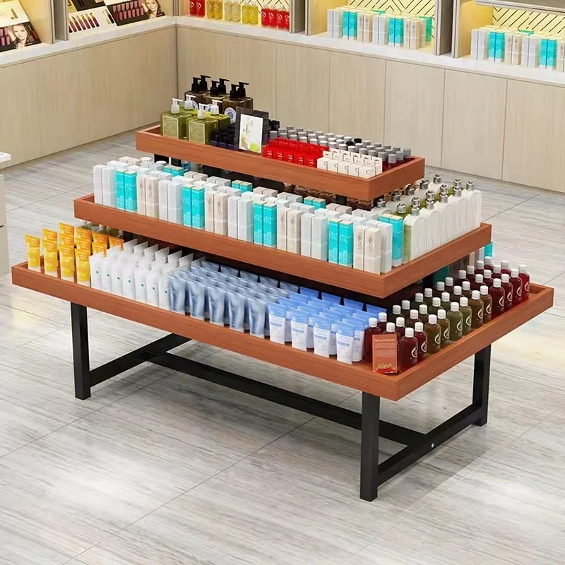 Custom, Metal Frame Wooden Table Wooden Display Shelf Retail Shop Display Stand Store Rack