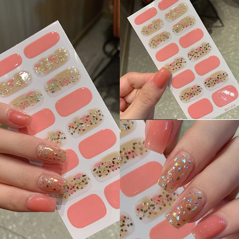 Glitter Sequins Full Cover Nail Stickers Autumn Nail Patch Leopard Print Nail Stickers Nail Polish Strips DIY Nail Art Making