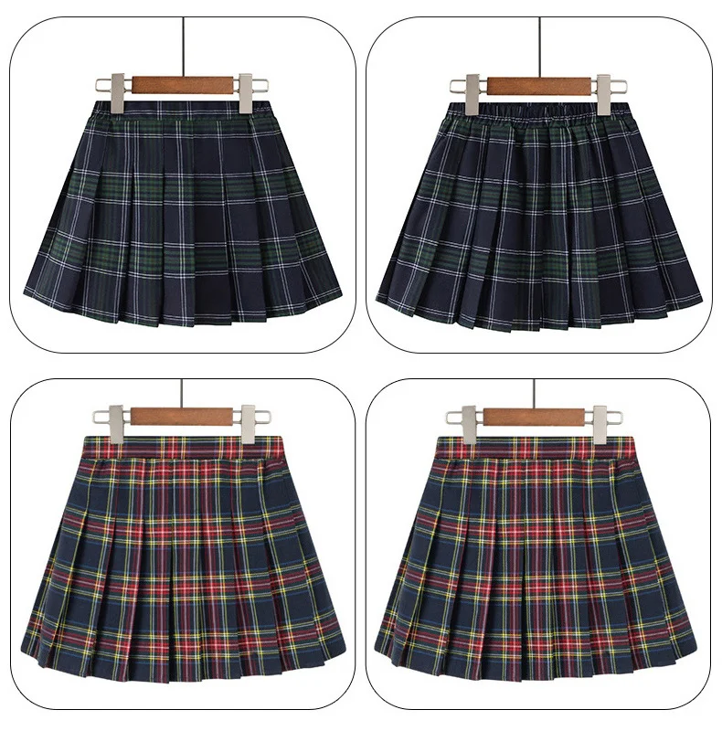Modischer Preppy-Mädchen-Plissee-Rock mit Sicherheitsshorts, Kinder-A-Linien-Plissee-Minirock für Mädchen, einteilige karierte Kleidung – Detail 4