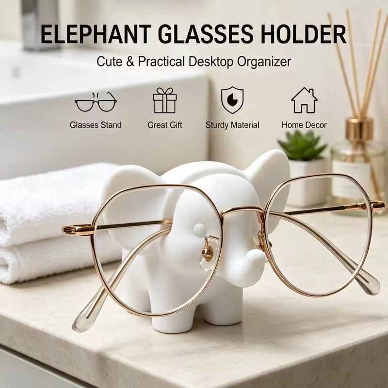 3D Printed Elephant Glasses Stand, Cute Animal Eyewear Holder, Desktop Rack for Fashion & Reading Glasses, Home Office Decor,