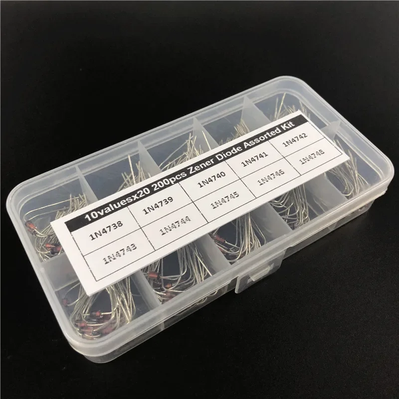 10Values x20 200pcs Zener Diode Assortment Electronic kit 1N4738~1N4748 1W DO-41 With storage Box