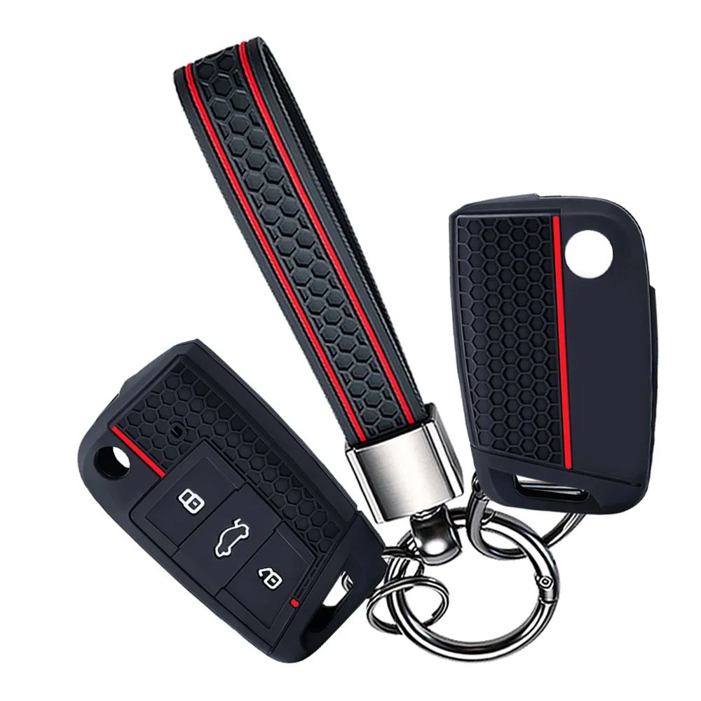 For VW Golf 7 GTI POLO T-Cross T-Roc Touran Tiguan FOR Skoda Octavia Rapid Kodiaq Fabia Silicone Car Key Fob Case Cover Shell
