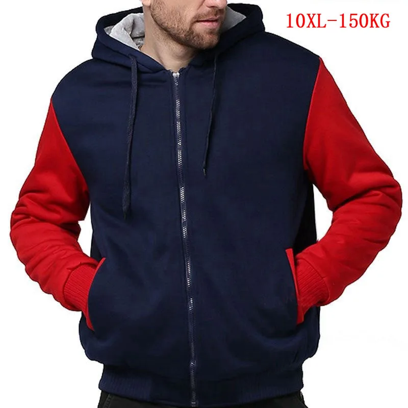 plus large size big men jackets Sweatshirt hooded thick warm fleece parkas 7XL 8XL 9XL 10XL winter black patchwork out wear coat