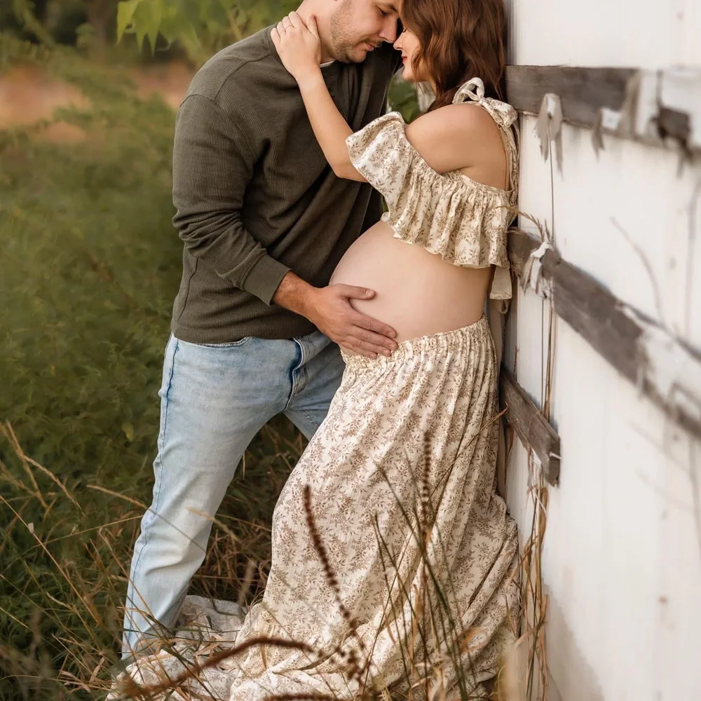 Umstandskleider für Babypartys Weiches Hautfreundliches Doppellagiges Baumwoll-Trägerkleid Zweiteiliges Kleid für Fotoshootings für Frauen