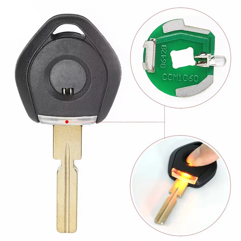 Keyecu Replacement Uncut Ignition Transponder Key Shell Cover HU58 Blade With LED Light for BMW 3 5 7 Z3 E36 E34 E38 E39