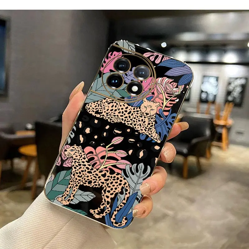 Leopard Luxury Plating Phone Case For Oneplus 12 11 11R 10 Pro 10R 10T 9R 9RT 9 8T 8 8 Pro ACE 2 2V ACE Pro Cover