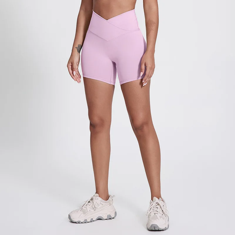 Monocromática cintura alta Cross Legging para mulheres, esportes curtos, ginásio curto, fitness, ioga, ciclismo, treino, treinamento, alta qualidade