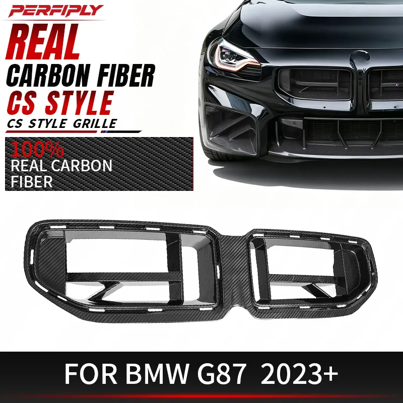 Real Dry Carbon Fiber Car Kidney Hood Radiator Grille For BMW M2 Series G87 2023-IN Gloss Black Replacement Front Bumper Grille