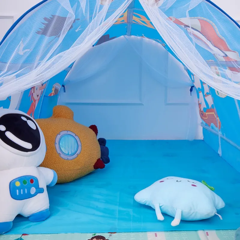Casa de juegos divertida con cúpula 2 en 1, tienda interior portátil para niños con patrones de carritos de princesa y mundo marino, decoraciones para habitación infantil