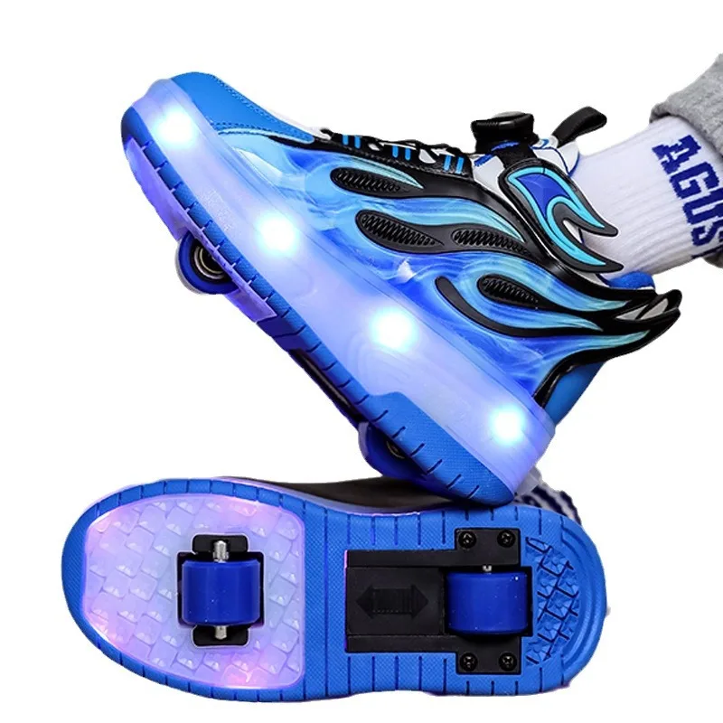 Boys' and Girls' Sneakers Children's Two Wheels Invisible Roller Skates Shoes Student Sports Ice Skates