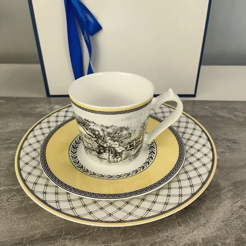 

German Treasure Coffee cup dish set bone china high temperature resistant Dim sum dish Mug antique style tableware gift box