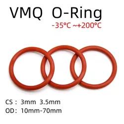10/50Pcs VMQ Food Grade Red Silicone O-Ring OD10mm-70mm Thickness CS 3mm 3.5mm Ring Washer Gaskets Waterproof And Heat-Resistant