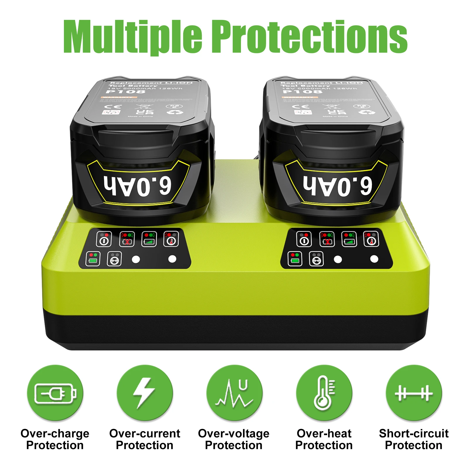 ل Ryobi 18 فولت شاحن بطارية واحد استبدال شاحن ل Ryobi Ni-CD Ni-MH ليثيوم أيون P107 P108 بطارية 4A 6A شاحن