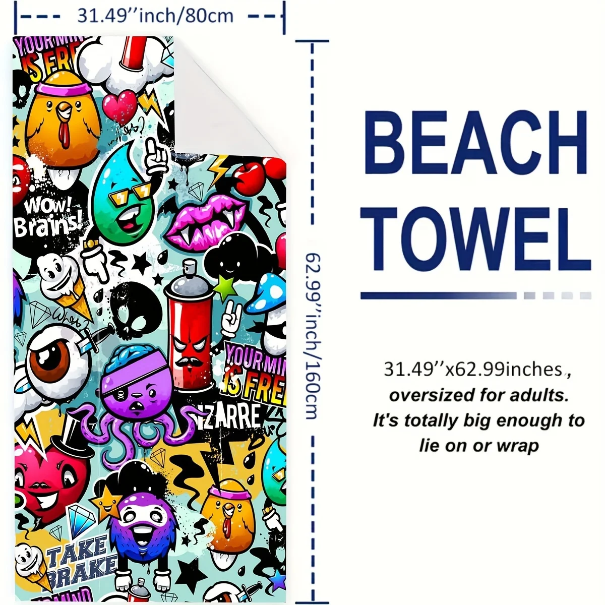 Graffiti Cartoon Beach Towel Quick Dry Microfiber Soft Bath Towel_voghion.com