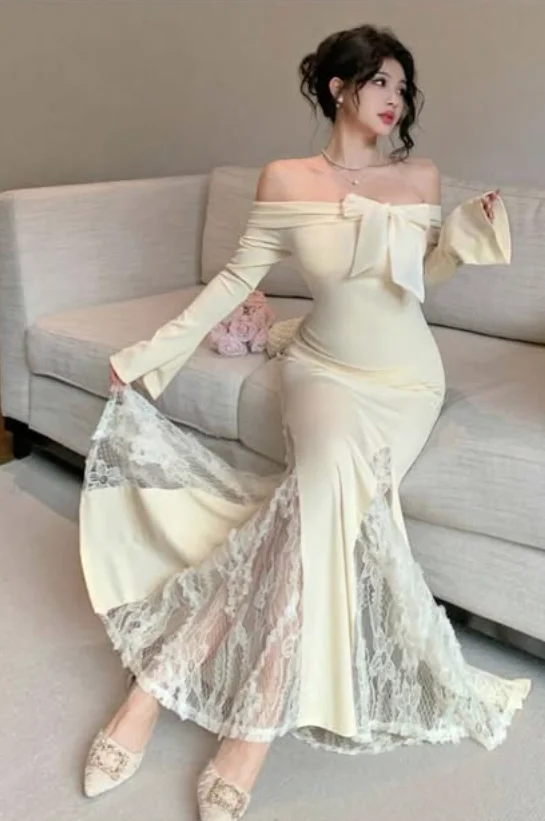 High Quality Customized Ankle Length Strapless Three Quarter Lace Mermaid Backless Vestidos De Fiesta Para Bodas Robe De Soirée