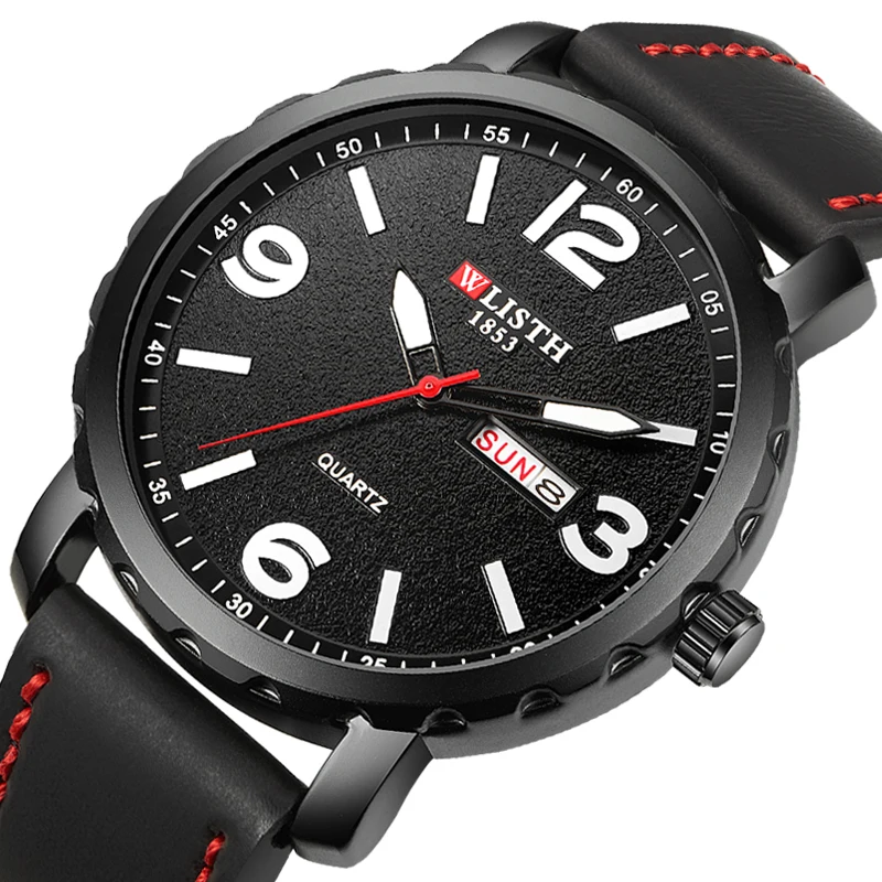 腕時計男性トップブランド防水クラシックブラックレザー腕時計ファッションカジュアルカレンダービジネスクォーツ腕時計男性時計ギフト