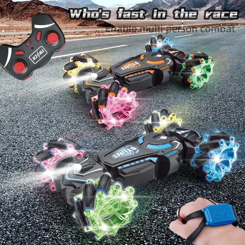 

4WD2.4G stunt car Gesture induction 360° stunt performance light music spray double-sided tumbling toy remote control car