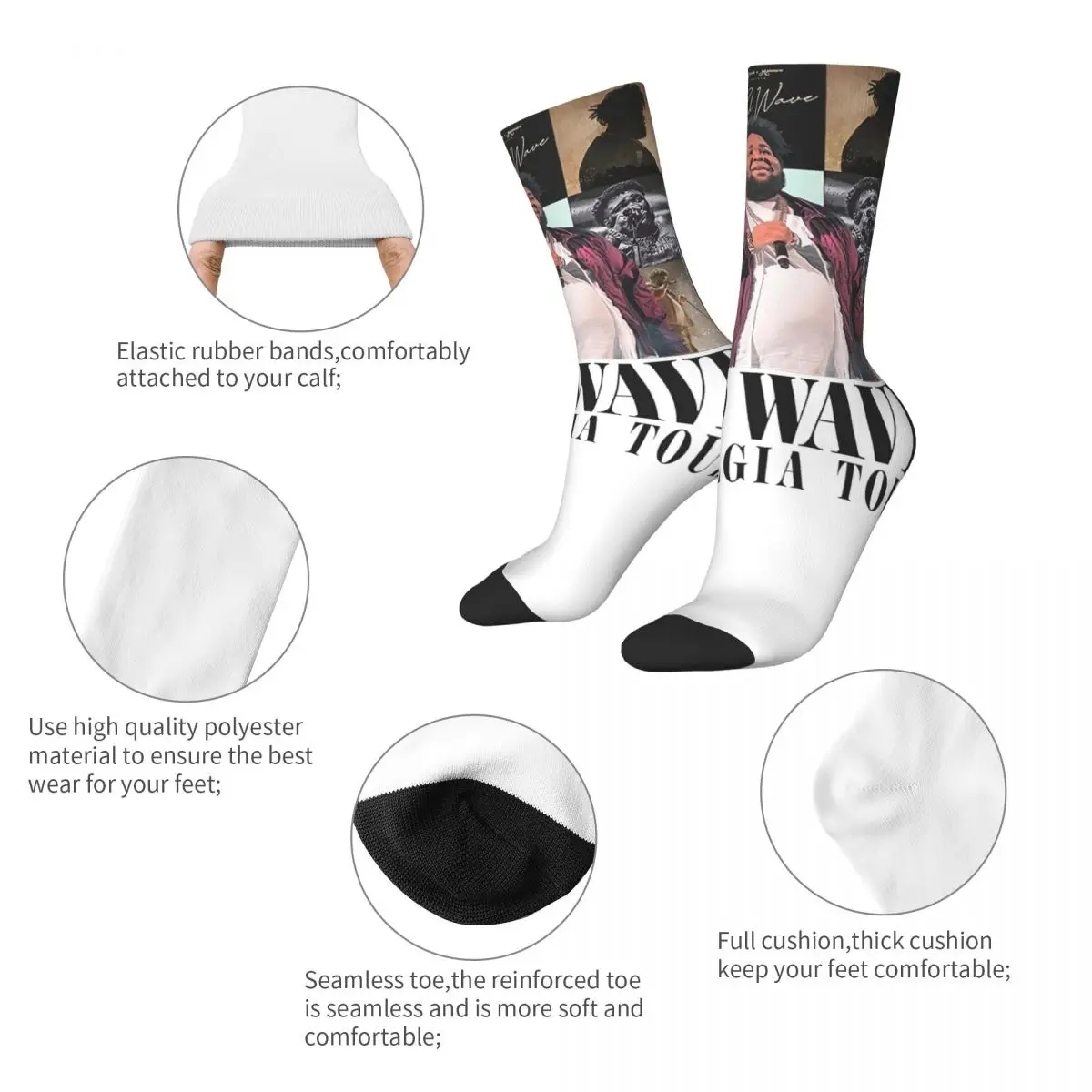 Rod Wave Nostalgia Music Tour Design Theme Crew Socks Accessories for Men Flexible Dress Socks