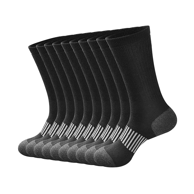 10 pairs of men\'s four season simple striped breathable sports socks, men\'s black and white running socks, mid length socks