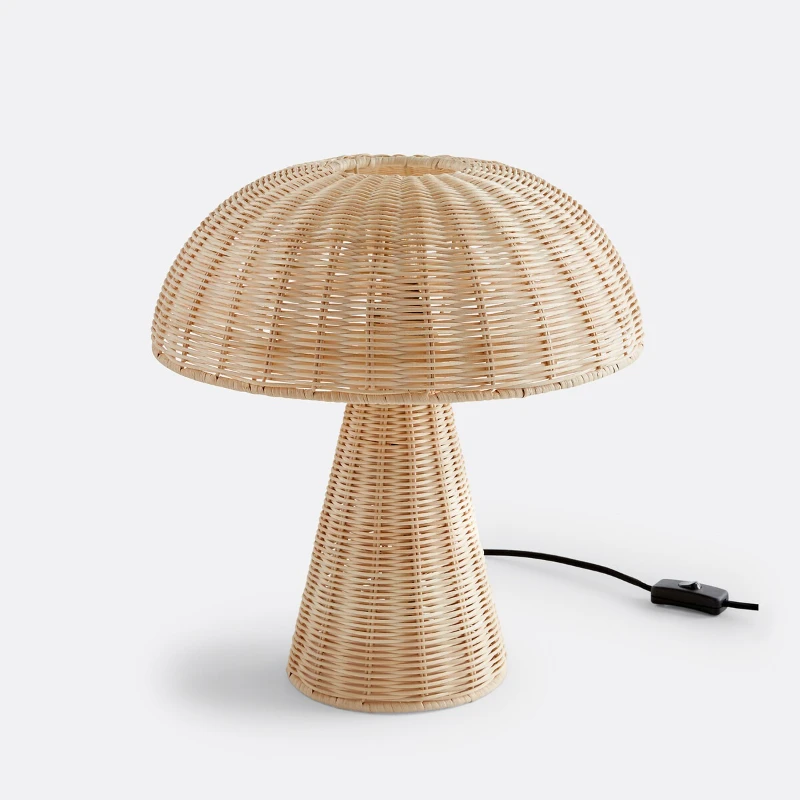 

Hand-woven rattan mushroom table lamp pastoral style creative bedside lamp Nordic small fresh decorative atmosphere