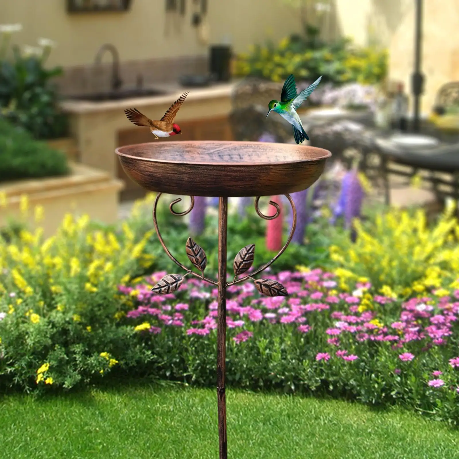 

Standing Bird Bath Bowl Housewarming Gift Outdoor Bird Feeder with Garden Stake for Park Deck Hummingbird Porch Attracting Birds