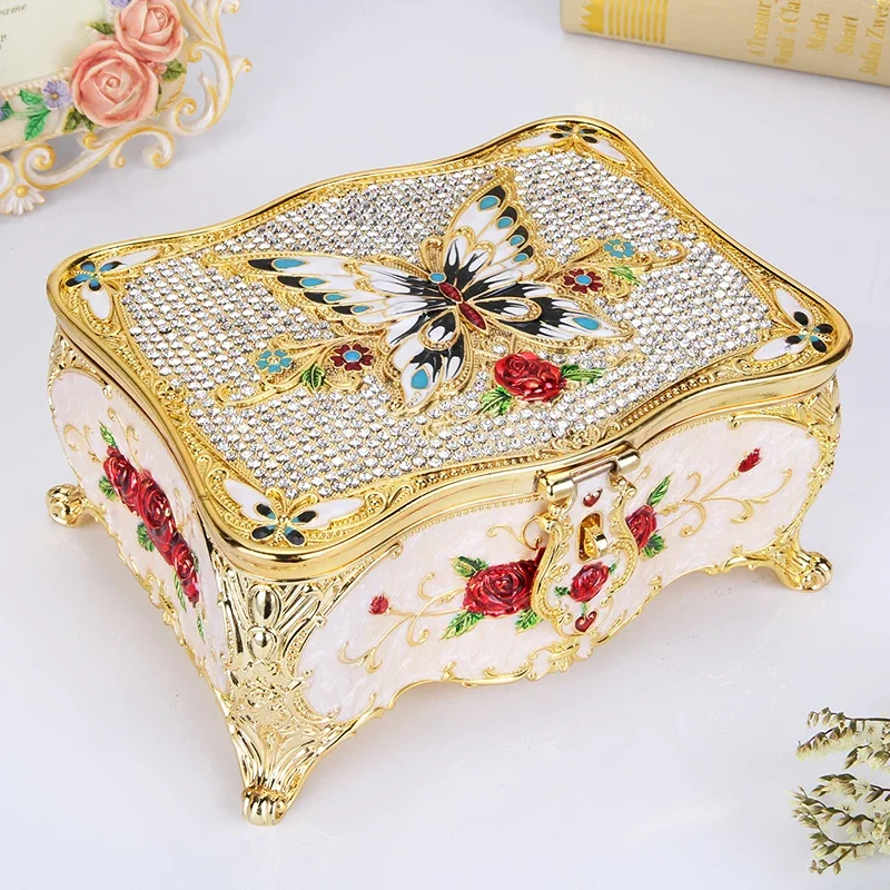 

WSHYUFEI Jewelry box Russian European-style princess ornaments butterfly-shaped retro princess necklace ring box storage box