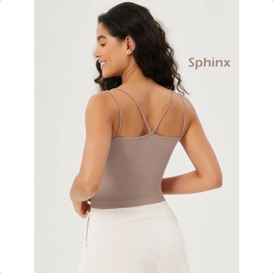 ODODOS Wanita Crop Seaml Double Straps Cropped Tank Top V Back Ribbed Kamisol